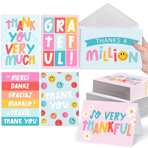 Cartes de remerciement génériques colorées avec typographie doodle originale