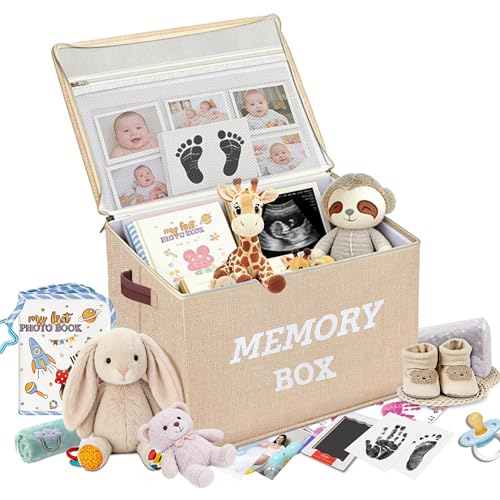 Memory Box for Keepsakes Large Baby Keepsake Box Decorative Baby Memory Box for Baby Shower Anniversary Wedding Valentines Day Birthday Gift (1 Beige)