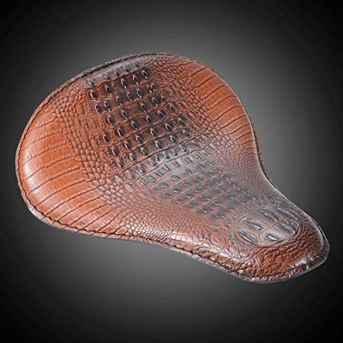 KATUR Motorcycle Slim Synthetic Leather Seat Brown Crocodile Mounting Cover Cowl Pad for Most of The Solo Passenger Harley Sportster Bobber Chopper Custom - Thumbnail 4