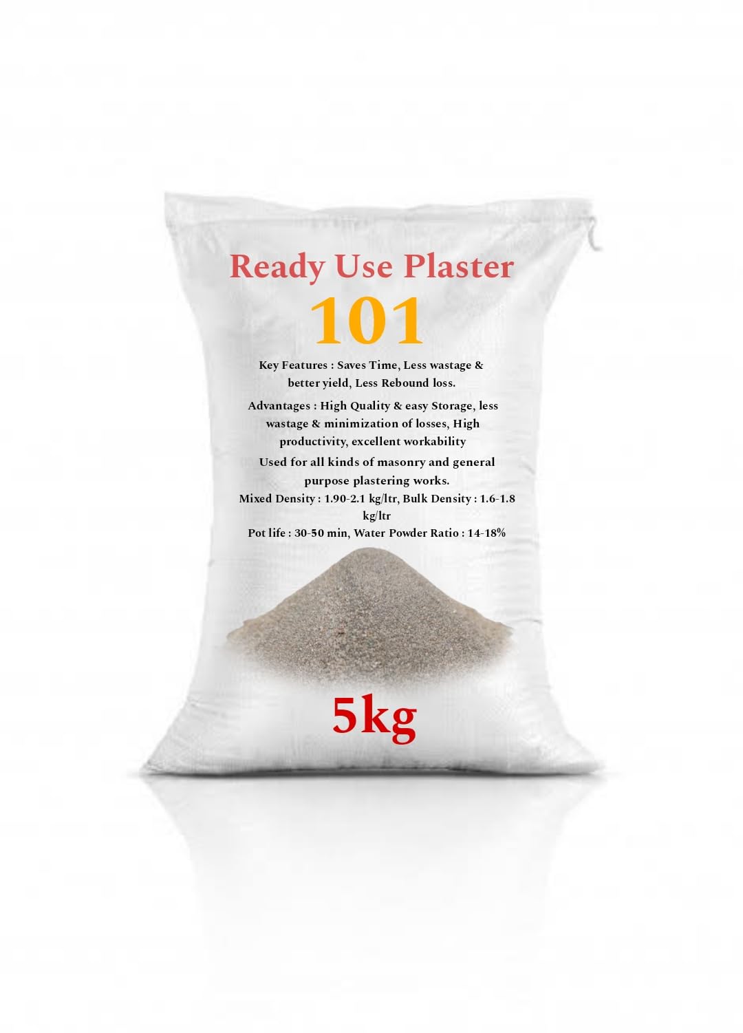 SP.byit Ready Use Plaster 101, (5kg) Ready Mix Cement, Mixture of Fine Sand, Cement, Special Performance Powder Additives Loose Packing