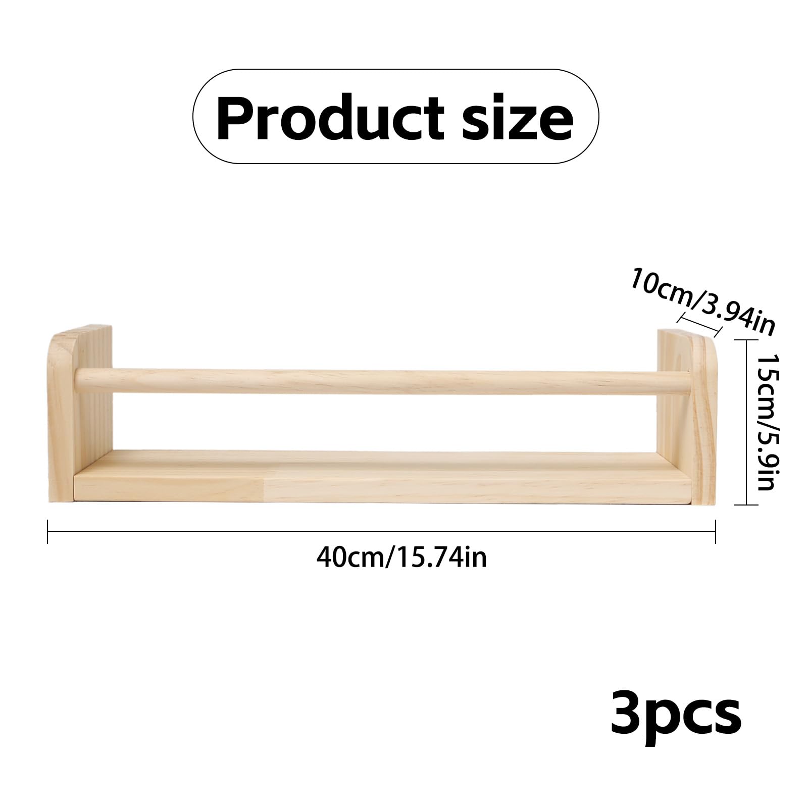 3 Pièces 40cm Étagères Murales en Bois pour Chambre à Coucher