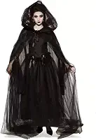 Fantasias femininas assustadoras de Halloween, fantasia de noiva fantasma, vestido preto, conjunto de capa de vampiro diabo Terror Terror