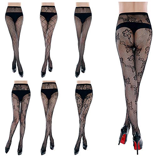 Haichen Medias de red de mujer sexy Medias de encaje de encaje Medias de red elásticas Medias de 6 paquetes (A) Cover