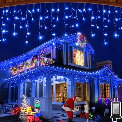 66ft LED Christmas Lights Outdoor with 140 Drops, Christmas Decorations Hanging Lights 490 LED 8 Lighting Modes, Outsite Fairy String Lights for House Xmas Wedding Party Holiday Decorations (Blue) 66ft LED Christmas Lights Outdoor with 140 Drops, Christmas Decorations Hanging Lights 490 LED 8 Lighting Modes, Outsite Fairy String Lights for House Xmas Wedding Party Holiday Decorations (Blue)