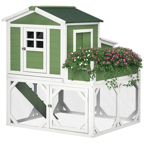 Image of PawHut 49 inch Small Chicken Coop Hen House with Garden Space, Chicken House Outdoor Run Cage with Weather Protection, 2-4 Birds, Green