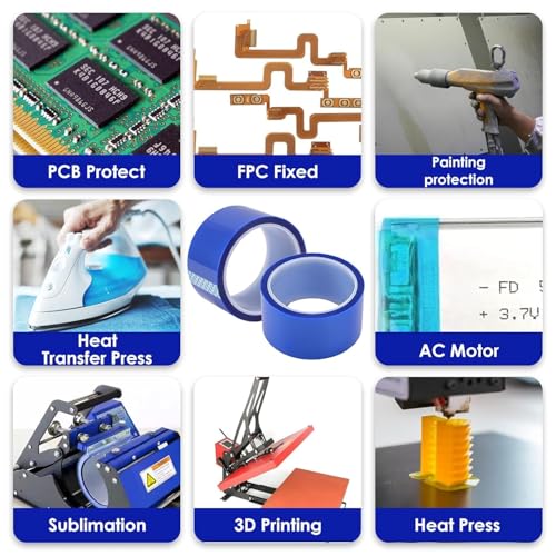 Image of 2 Rolls 50mm X 33m (108ft) Blue Heat Resistant Tape, High Temperature Heat Transfer Tape, Double Sided Heat Resistant Tape for Sublimation Press Electronic Soldering Insulation, No Residue