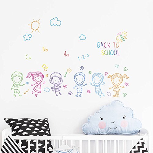 Cartoon Girls Boys Back to School Wall Stickers for Nursery Kids Rooms