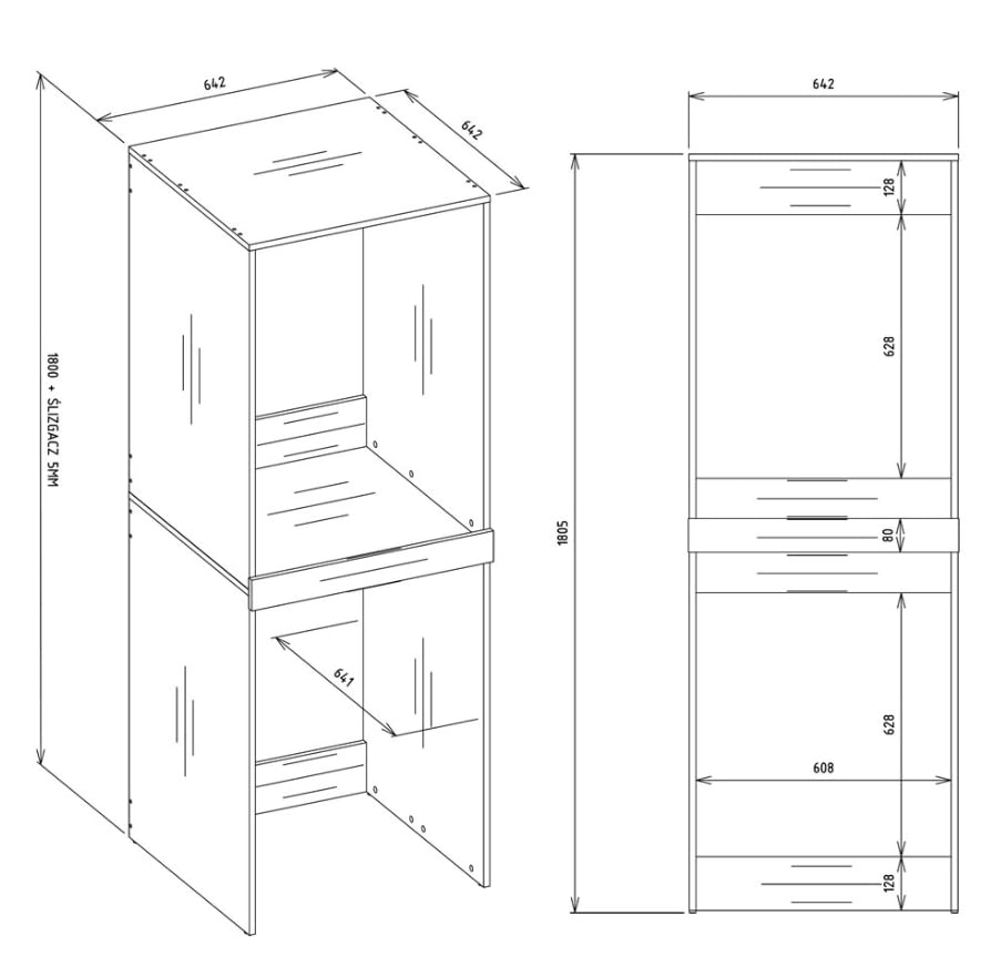 BDW Waschmaschinenschrank für Waschmaschine & Wäschetrockner Pola Twin, 180x64x64 cm, Badezimmerschrank Hoch, Badezimmer Möbel, Trockner, Eiche Artisan
