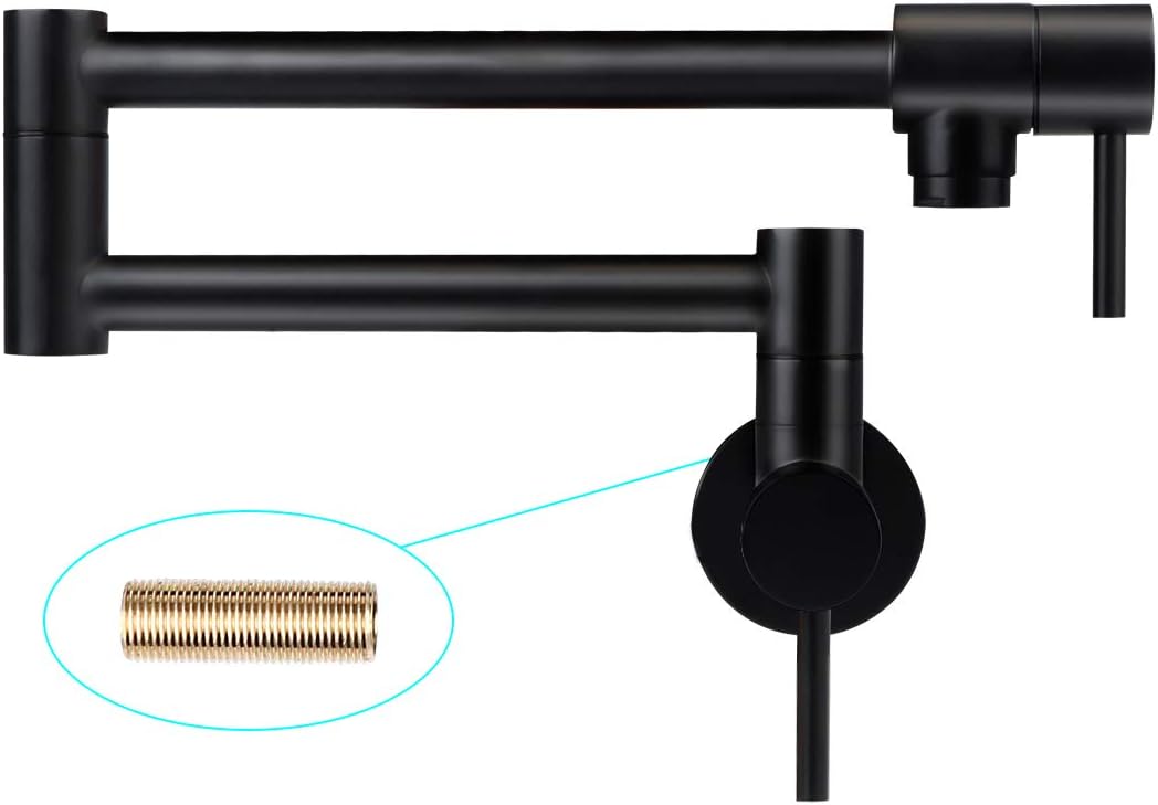 Best Cyber Deals 🔥 KWODE Matte Black Pot Filler Faucet Wall Mount Commercial Kitchen Sink Faucet Double Joints Folding Stretchable Swing Arm with Single Hole 2 Handles Brass