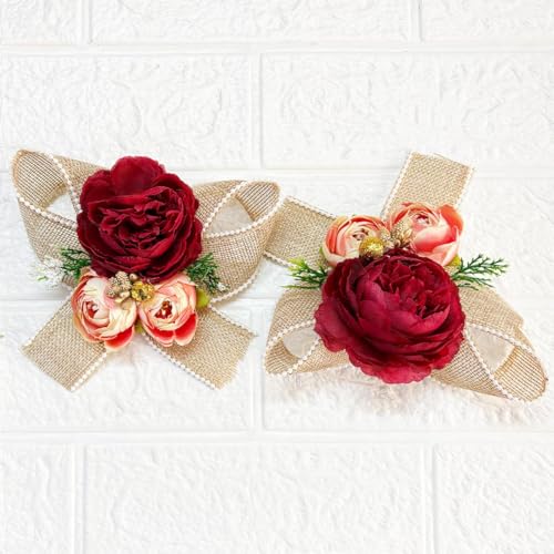 Image of ADIKALA Handmade Artificial Big Peonies 3 Flower Bunch for Trousseau Packing, Ready to use Flower Brooch Hamper for Decoration, Gift Wrapping Flowers (6, Maroon D2)