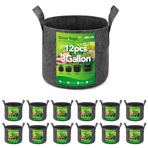 Delxo 12 Pack 3 Gallon Grow Bags Thickened Nonwoven Fabric Pots Grey