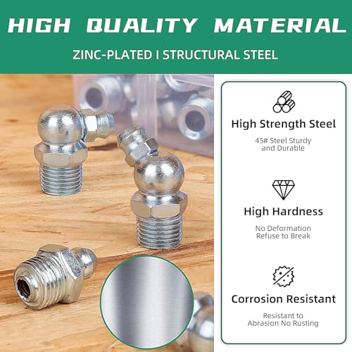 Image of 25 Pack Stainless Steel Grease Fittings Kit - M6 /M8 /M10 Zerk Nipples, Corrosion-Resistant Lubrication Fittings for Automotive, Tractor, Hydraulic & Industrial Machinery (M6)