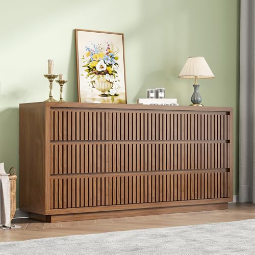 Jluomei Fluted Long 9 Drawer Dresser, Large Mid Century Dresser for Bedroom, 58