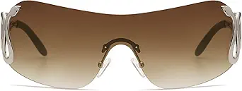 Rimless Y2k Sunglasses for Women Men Trendy Oversized Wrap Around Snake Shades AP3652