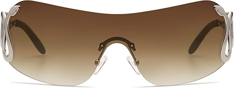 Rimless Y2k Sunglasses for Women Men Trendy Oversized Wrap Around Snake Shades AP3652