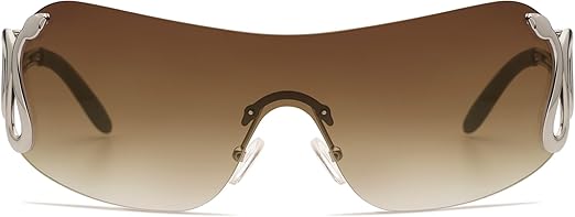 Rimless Y2k Sunglasses for Women Men Trendy Oversized Wrap Around Snake Shades AP3652
