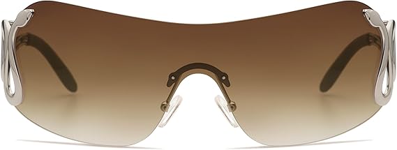 Rimless Y2k Sunglasses for Women Men Trendy Oversized Wrap Around Snake Shades AP3652