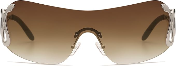 Rimless Y2k Sunglasses for Women Men Trendy Oversized Wrap Around Snake Shades AP3652