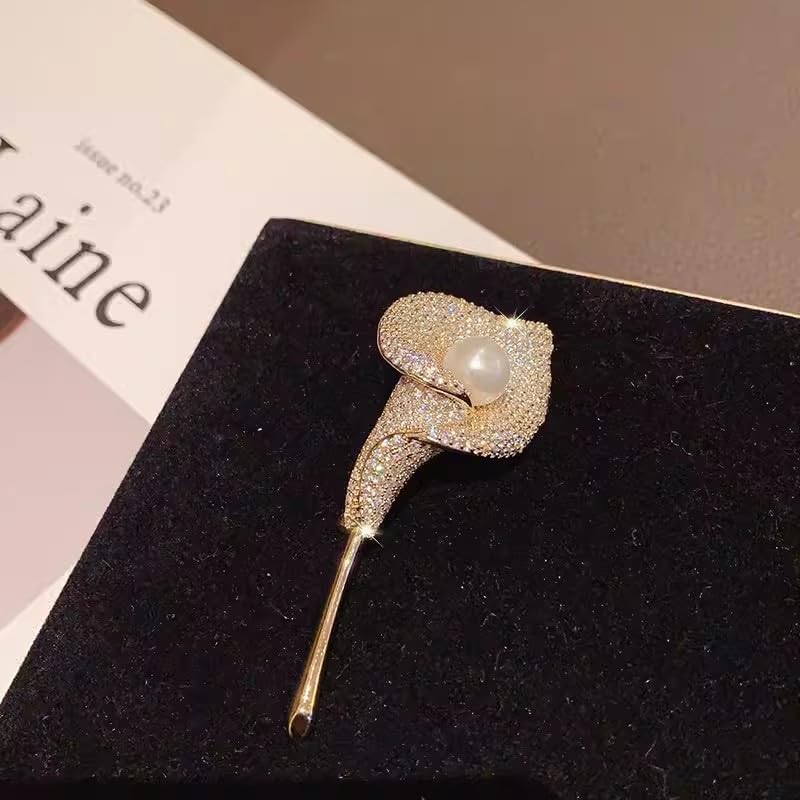 Image of Elegant Floral Brooch Pins for Women, Crystal Pearl Rhinestone CZ Flower Lapel Pin Wedding Party Exquisite Brooches and Pins for Women Ladies