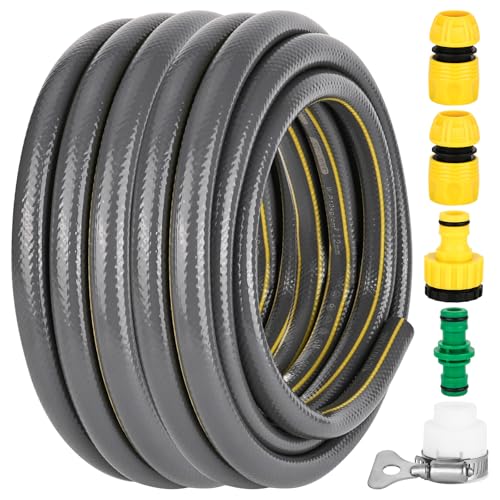 Manguera de jardín de 10 m, manguera de agua para jardín, 1/2 pulgadas, flexible, resistente a los rayos UV, protección contra torceduras, manguera de agua para interior y exterior
