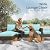PHI VILLA 7-Piece Wicker Patio Conversation Set, Outdoor Rattan Sectional Pool Furniture Patio Set for 7 Seats with Cushioned 2 x Single Sofa, 2 x Armrest Chair, 2 x Ottoman and 1 x Armless Sofa, Blue