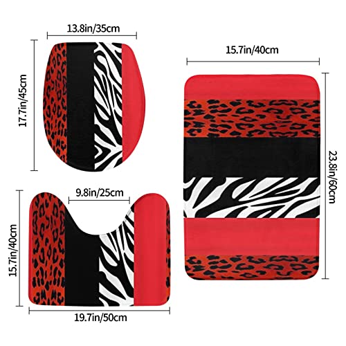 DEPILA Badezimmer 3-teiliges Badezimmerteppich-Set Roter Leopard und Zebra-Tierdruck 3-teiliges Badezimmerteppich-Set Badematte + Kontur + Toilettendeckelbezug Badezimmer-Antirutsch-Pad Sets – Bild 3