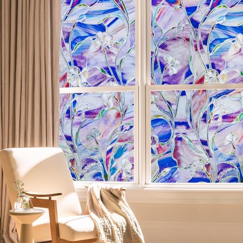 Image of SUNBABY Stained Glass Window Film,3D Decorative Window Privacy Film,Window Decals,Non-Adhesive Heat Control Anti UV Vinyl Static Clings,17.1 x 118 Inches