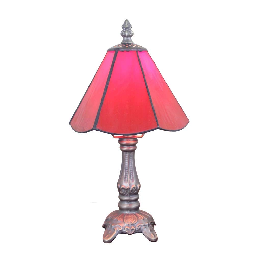 Lampada da tavolo in stile Tiffany, 6" rosso mini pittura in vetro, piccola lampada da tavolo per soggiorno, bella luce notturna per la cameretta dei bambini[Escluse le Lampadine]
