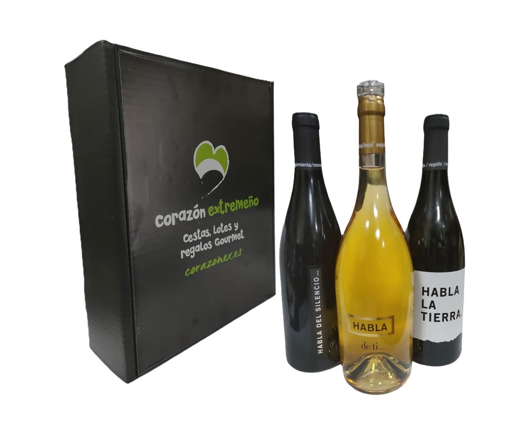 Cesta de Regalo para Empresas con Vinos Tintos - Habla de la Tierra y Del Silencio y Vino Blanco Habla de Ti – Corazón Extremeño