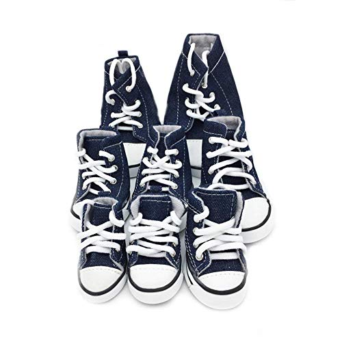 Petfavorites Cute Puppy Pet Dog Sporty Shoes Lace Up Blue Canvas Dog Boots Nonslip Dog Booties Sneaker For Teacup Chihuahua Yorkie Small Doggies, Pack Of 4 (Size 4, Blue) #TOP7