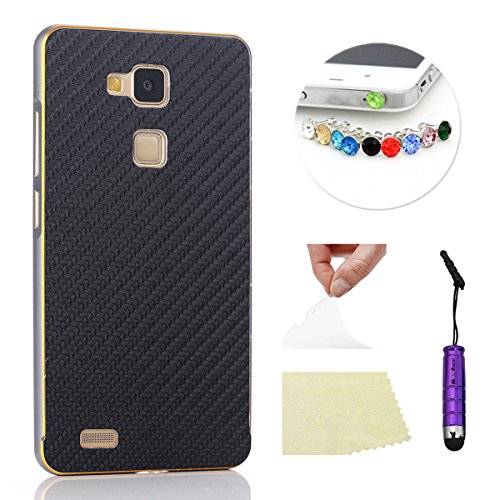 Para Huawei Ascend Mate 7 funda, Moonmini® 2-in-1 diseño elegante de carcasa de piel sintética con teléfono negro + diseño de carcasa de Aluminio para Huawei Ascend Mate 7 - negro, compatible con Huawei Ascend Mate 7, color Gris