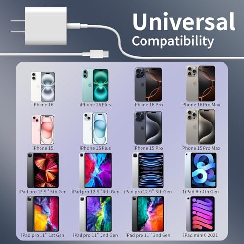 Image of iPhone 17 15 16 Fast Charger 10 FT,2Pack 20W Rapid USB C Wall Charger Block Adapter with 10FT Type C to USB C Data Sync Charging Cord for iPhone 17 /17Air /17Pro Max /16 /16 Pro /16 Pro Max /15 /15 Pro Max
