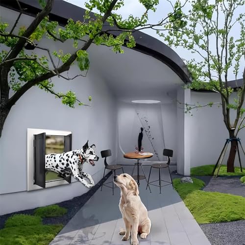 MIDUOLAI Hundeklappe für große Hunde, Aluminium Haustierklappe Mit Paneelen, HundetüR Mit Automatisch SchließEnden Magnetklappen, Einschiebbares Paneel & SicherheitsschlöSser,Silber,44 * 35cm