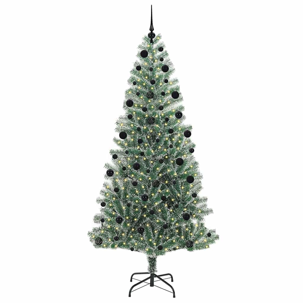 Pre-Lit Snowy Artificial Christmas Tree, 210 cm, in polietilene satinato con 300 luci a LED a luce bianca calda, alimentate tramite USB, elegante forma conica per interni ed esterni, decorazione per