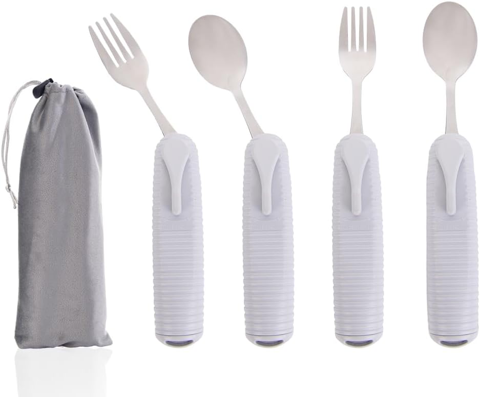 Pekokavo Adaptive Utensils Set, Angle Adjustable Arthritis Aid Silverware for Parkinsons, Hand Tremors, with Non-Slip Easy Grip Handle (4 Count (2 Spoon + 2 Fork)) Pekokavo Adaptive Utensils Set, Angle Adjustable Arthritis Aid Silverware for Parkinsons, Hand Tremors, with Non-Slip Easy Grip Handle (4 Count (2 Spoon + 2 Fork))