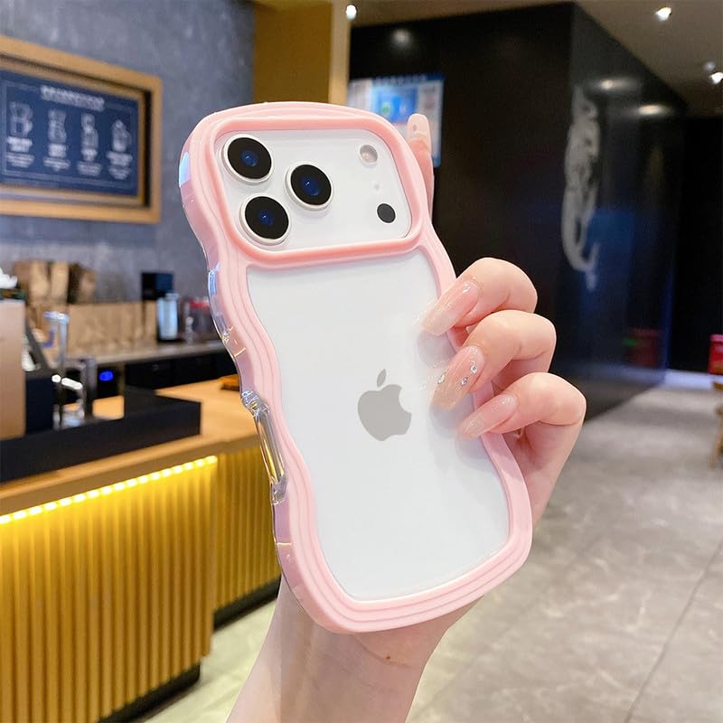 Image of ZR021 for iPhone 17 Pro Back Case Cover | Wavy Border Transparent | Slim Fit | Camera Protection | Shockproof TPU Case - Pink