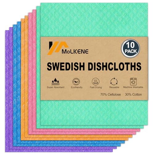 Comparison: Best Dishcloths For Washing Dishes 3 MoLKENE Swedish Dish Cloths - 10 Pack Reusable Kitchen Dishcloths - Ultra Absorbent Dish Towels for Washing Dishes - Cellulose Sponge Cloth Cleaning Rag - Assorted