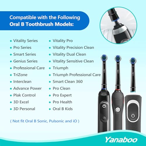 Image of Yanaboo Replacement Brush Heads Compatible with Oral B Electric Toothbrushes, for Vitality Pro Smart Genius Series, Precision Clean and Plaque Removal (8c Black)