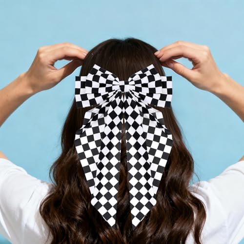 Pinzas para cabello con moño a cuadros negro y blanco miniatura 7