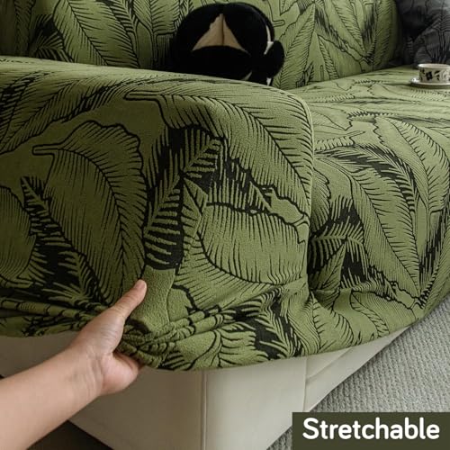 Image of HOKIPO 200gsm Dual Tone Knitting Jacquard Sofa Cover 1 Seater Fully Covered, Olive Green (NEW-AR-6032-GRN)