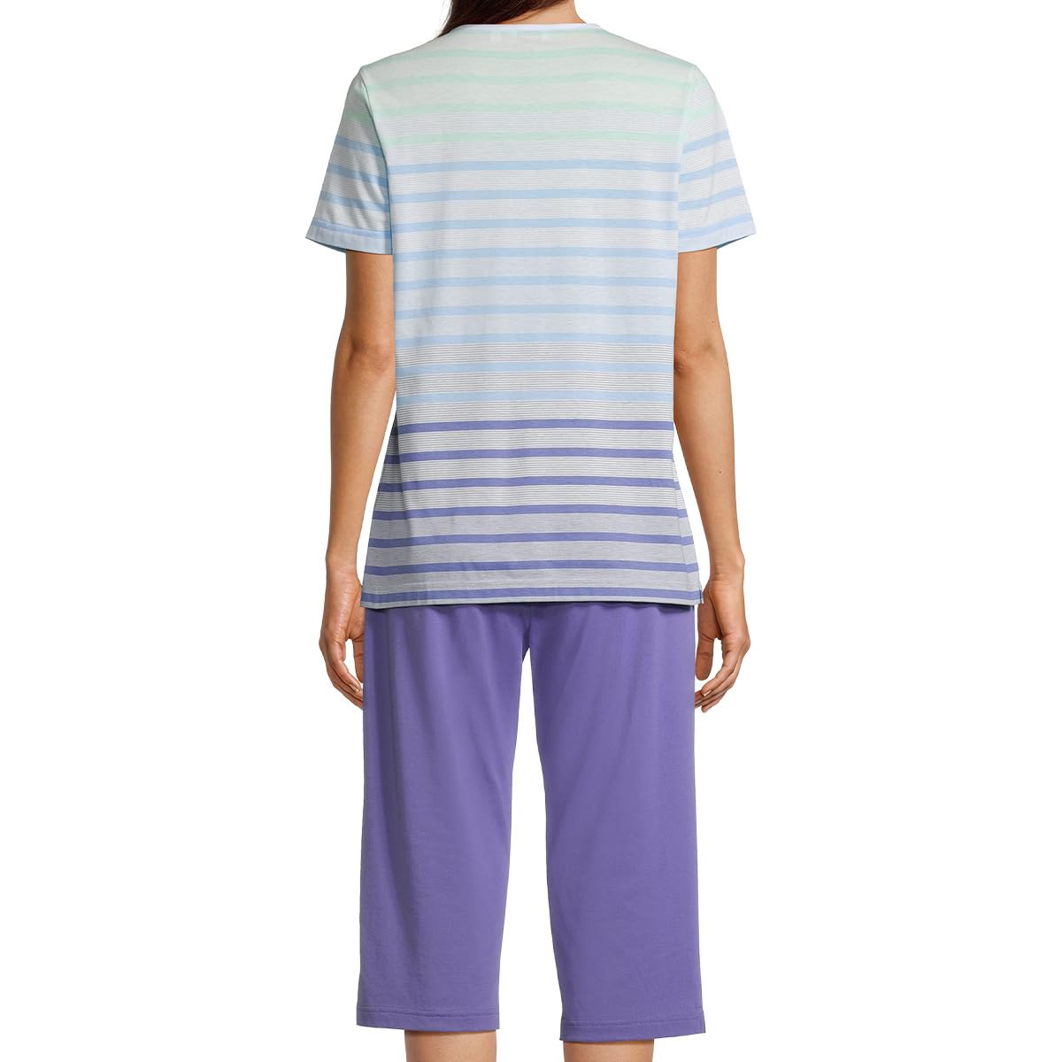 hajo Klima Komfort Damen Schlafanzug Set – Capri Hose & T-Shirt mit modernem Streifenmuster, atmungsaktives Material Baumwolle Polyester, kurzer Arm & Knielang – Leicht, bequem