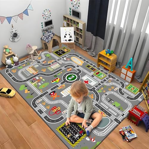 La Mejor Selección de Recamaras Infantiles para Niños los 5 mejores. 47 JMHRJKL Alfombra de Juego para niños, Tapete para niños Ciudad, (120 * 160 cm) Antideslizante, Adecuado para Habitaciones de bebés, Salones, dormitorios, Salas de Juegos y...