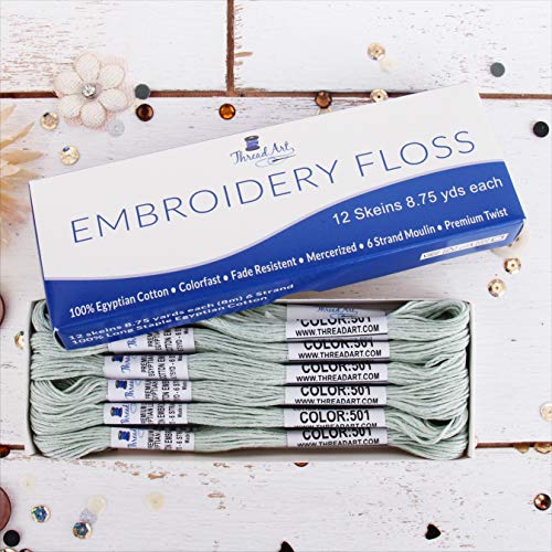 Image of 12 Skeins ThreadArt Cotton Embroidery Floss, Light Antique Grey | Long fiber cotton embroidery floss for cross stitch, hand embroidery and bracelets. Six-strand floss separates easily.