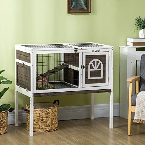NicBex Rabbit Hutch Wooden Bunny Cage with Run and Fences Rabbit ...