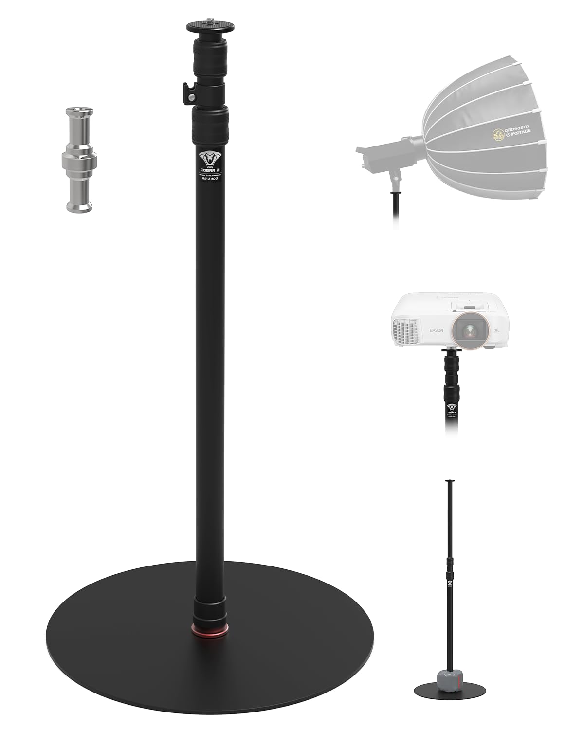 IFOOTAGE RB-A400 Round Base Monopod,79.4" Monopod Light Stand,3/8" Screw and Light Mount Adapter, Stability for LED Video Light,Max.Payload 22LBS/10KG