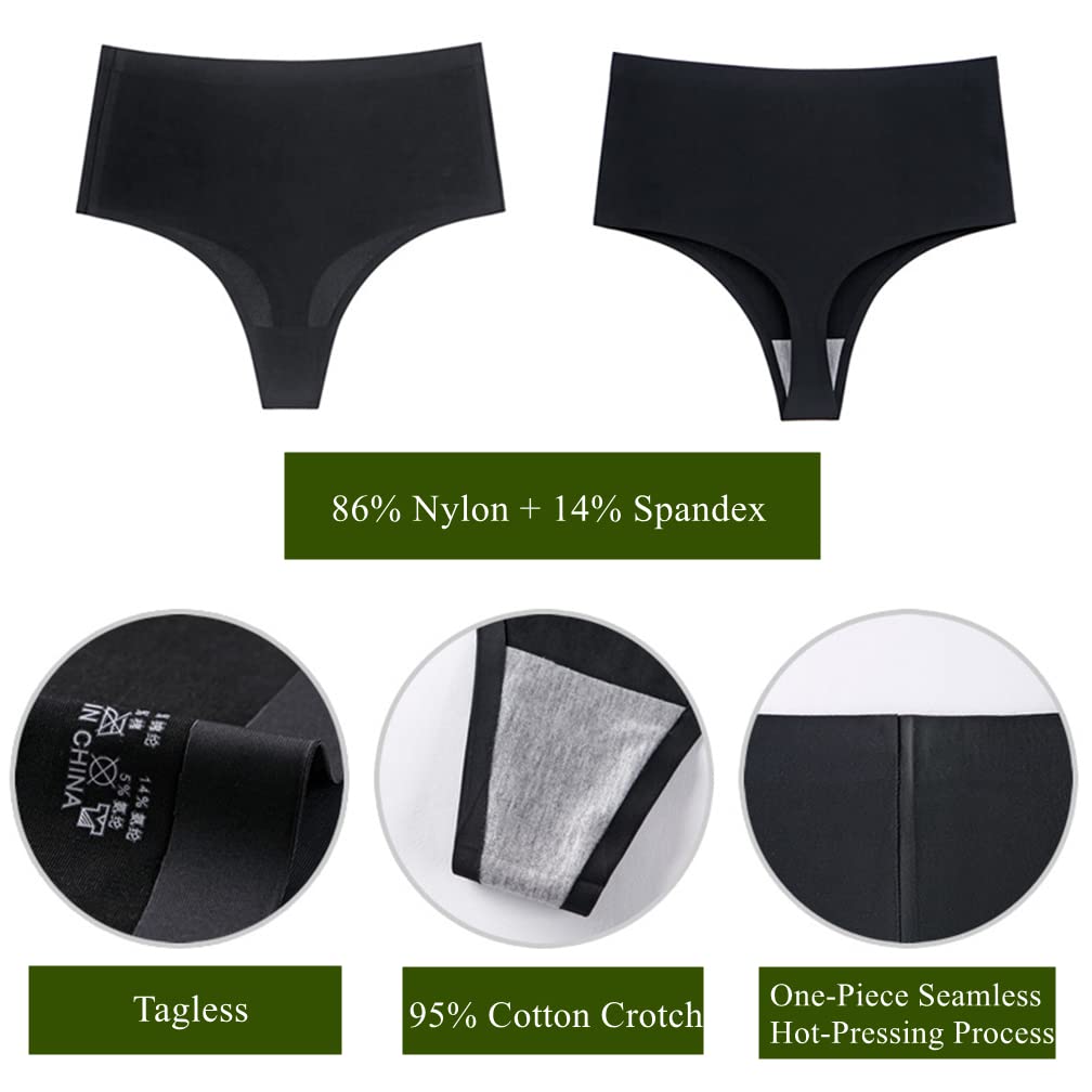 High Waisted Thongs for Women, Tummy Control Underwear Cotton Seamless No Show Plus Size Panties