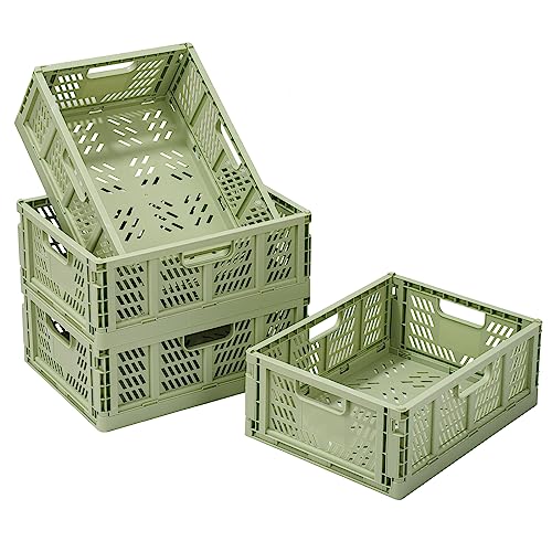 Tuevob Regalkörbe 4 Set Plastik Lagerkisten Faltbar Aufbewahrungsboxen Küche Schubladeneinsätze Stapelbare Regal Körbe Lagerkästen Transport boxen Schrankbehälter Cubes Home Office Schlafzimmer- Grün