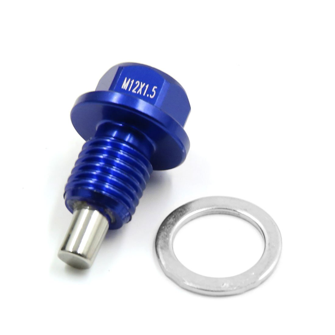 sourcing map M12 X 1.5 Tornillo Magnéctico para Drenaje de Carter de Aceite con Arandela para Motor de Coche Azul Aluminio