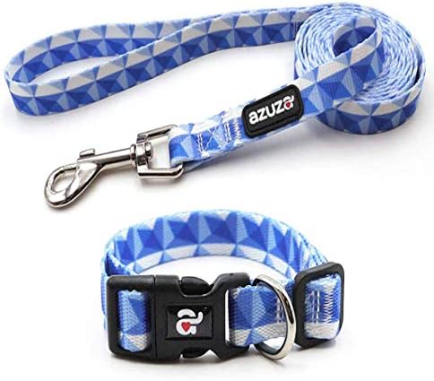 azuza Dog Collar and Leash Set, Fun Patterns, Adjustable Nylon Collar with Matching Leash for Small Medium and Large Dogs