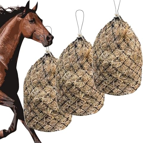 HIRQUITICKE 3 Pack Hay Nets for Horses Slow Feed - Feeding Holes 2" - Horse Supplies Hay Bags Feeder Goats Cover